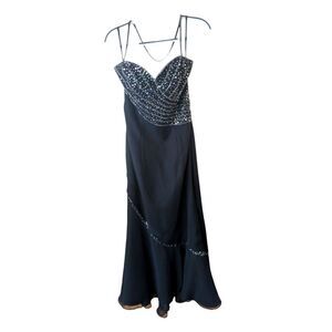 Vintage Tiffany Designs Black Silk Beaded Halter Corset Cocktail Gown Size 6